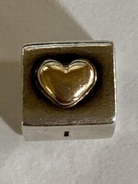 Authentic Retired Pandora Two-Tone "I Love You" Cube Charm 14K Gold Heart 790200